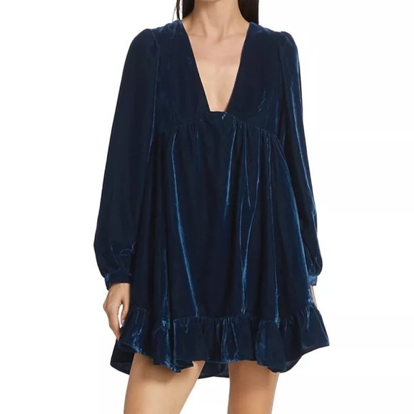 Free People Dresses & Skirts - FREE PEOPLE VELVET BLUE DRESS